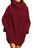 Pink Queen Women's Loose Turtleneck Oversize Long Pullover Sweater Dress