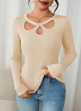 Pink Queen Sexy Tops for Women Fall Clothes Long Sleeve Cutout Keyhole Neck Top Ribbed Knit Shirts