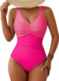 Pink Queen Women One Piece Swimsuit 2026 Patchwork Twist Front V Neck Ruched Tummy Control Swimwear Bathing Suits