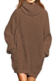 Pink Queen Women's Loose Turtleneck Oversize Long Pullover Sweater Dress