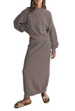 Pink Queen Women's 2 Piece Sweater Set Outfits Long Sleeve Oversized Top Bodycon Maxi Long Skirt Knit Dresses