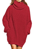 Pink Queen Women's Loose Turtleneck Oversize Long Pullover Sweater Dress
