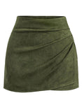 Pink Queen High Waist Ruched Faux Leather Suede Wrap Mini Skirts for Women | Bodycon, A Line, High Waisted, Wrap Hem, Ruched, Short Skirt, Fall Winter Outfits, Business Casual, Streetwear, Club, 2026