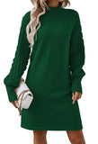 Pink Queen Women's Long Sleeve Sweater Mini Dress Casual Loose Mock Neck Empire Waist Cocktail Party Knit Short Dresses