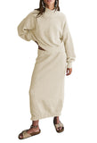 Pink Queen Women's 2 Piece Sweater Set Outfits Long Sleeve Oversized Top Bodycon Maxi Long Skirt Knit Dresses