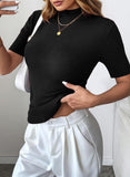 Pink Queen Ribbed Knit Short Sleeve Sweaters for Women Crew Neck Sweater Shirts Business Casual Work Tops 2026 Fall Blouse