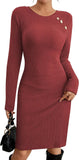 Pink Queen 2026 Fall Dresses Long Sleeve Crew Neck Ribbed Knit Bodycon Mini Short Dress Fashion Clothes