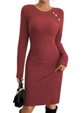 Pink Queen 2026 Fall Dresses Long Sleeve Crew Neck Ribbed Knit Bodycon Mini Short Dress Fashion Clothes