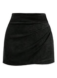 Pink Queen High Waist Ruched Faux Leather Suede Wrap Mini Skirts for Women | Bodycon, A Line, High Waisted, Wrap Hem, Ruched, Short Skirt, Fall Winter Outfits, Business Casual, Streetwear, Club, 2026