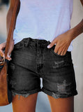 Pink Queen Women's High Waisted Denim Shorts Casual Ripped Summer Hot Short Jeans Frayed Distressed Jeans Shorts with Pockets