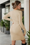 Pink Queen Women's Cable Knit Sweater Dress Long Sleeve Crewneck Mini Pencil Bodycon Dresses Fall Winter Outfits