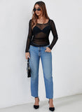 Pink Queen Mesh Tops for Women Long Sleeve Floral See Through Slim Fit Stretchy Casual Going Out Shirts
