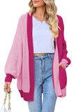 Pink Queen 2025 Fall Long Cardigans for Women Batwing Sleeve Open Front Ribbed Knit Oversized Cardigan Sweaters with Pockets