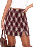 Pink Queen High Waist Plaid Skirts for Women with Pockets A Line Side Slit Elastic Waistband Short Pencil Mini Skirts