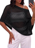 Pink Queen Women's Knit Poncho Shawl Tops Crochet Bathing Suit Cover Ups
