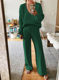Pink Queen Women's 2 Piece Sweater Set V Neck Long Sleeve Knit Top Wide Leg Pants Loungewear Fall Winter Pajama Casual Outfit
