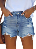 Pink Queen Women's High Waisted Denim Shorts Casual Ripped Summer Hot Short Jeans Frayed Distressed Jeans Shorts with Pockets