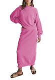 Pink Queen Women's 2 Piece Sweater Set Outfits Long Sleeve Oversized Top Bodycon Maxi Long Skirt Knit Dresses