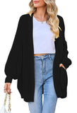 Pink Queen 2025 Fall Long Cardigans for Women Batwing Sleeve Open Front Ribbed Knit Oversized Cardigan Sweaters with Pockets
