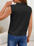 Pink Queen Women's Round Neck Knit Sweater Vest Casual Button Decoration Irregular Hem Tunic Sleeveless Pullover Top
