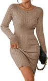 Pink Queen Women's Cable Knit Sweater Dress Long Sleeve Crewneck Mini Pencil Bodycon Dresses Fall Winter Outfits