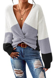 Pink Queen Women's 2025 Casual Pullover Sweaters Sexy V Neck Long Sleeve Twist Knot Cropped Knit Sweater Tops