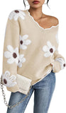 Pink Queen Women's Oversized V Neck Fuzzy Sweaters 2026 Casual Loose Long Sleeve Chunky Knit Pullover Jumper Tops