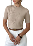 Pink Queen Ribbed Knit Short Sleeve Sweaters for Women Crew Neck Sweater Shirts Business Casual Work Tops 2026 Fall Blouse