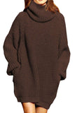 Pink Queen Women's Loose Turtleneck Oversize Long Pullover Sweater Dress