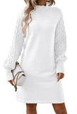 Pink Queen Women's Long Sleeve Sweater Mini Dress Casual Loose Mock Neck Empire Waist Cocktail Party Knit Short Dresses
