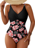 Pink Queen Women One Piece Swimsuit 2026 Patchwork Twist Front V Neck Ruched Tummy Control Swimwear Bathing Suits