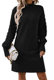 Pink Queen Women's Long Sleeve Sweater Mini Dress Casual Loose Mock Neck Empire Waist Cocktail Party Knit Short Dresses