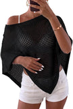 Pink Queen Women's Knit Poncho Shawl Tops Crochet Bathing Suit Cover Ups