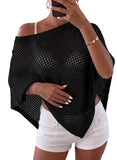 Pink Queen Women's Knit Poncho Shawl Tops Crochet Bathing Suit Cover Ups