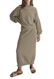 Pink Queen Women's 2 Piece Sweater Set Outfits Long Sleeve Oversized Top Bodycon Maxi Long Skirt Knit Dresses