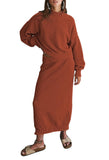 Pink Queen Women's 2 Piece Sweater Set Outfits Long Sleeve Oversized Top Bodycon Maxi Long Skirt Knit Dresses
