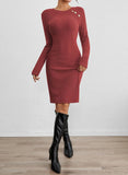 Pink Queen 2026 Fall Dresses Long Sleeve Crew Neck Ribbed Knit Bodycon Mini Short Dress Fashion Clothes