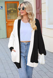 Pink Queen 2025 Fall Long Cardigans for Women Batwing Sleeve Open Front Ribbed Knit Oversized Cardigan Sweaters with Pockets