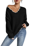 Pink Queen Women's Oversized V Neck Fuzzy Sweaters 2026 Casual Loose Long Sleeve Chunky Knit Pullover Jumper Tops