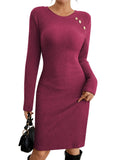 Pink Queen 2026 Fall Dresses Long Sleeve Crew Neck Ribbed Knit Bodycon Mini Short Dress Fashion Clothes