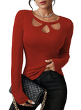 Pink Queen Sexy Tops for Women Fall Clothes Long Sleeve Cutout Keyhole Neck Top Ribbed Knit Shirts