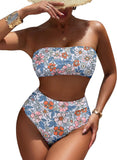 Pink Queen Women's High Waist Bikini Set Removable Strap Bandeau Two Piece Swimsuit Bathing Suit