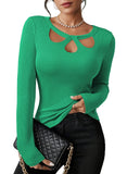 Pink Queen Sexy Tops for Women Fall Clothes Long Sleeve Cutout Keyhole Neck Top Ribbed Knit Shirts