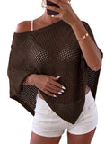 Pink Queen Women's Knit Poncho Shawl Tops Crochet Bathing Suit Cover Ups