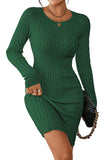 Pink Queen Women's Cable Knit Sweater Dress Long Sleeve Crewneck Mini Pencil Bodycon Dresses Fall Winter Outfits