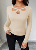 Pink Queen Sexy Tops for Women Fall Clothes Long Sleeve Cutout Keyhole Neck Top Ribbed Knit Shirts