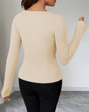 Pink Queen Sexy Tops for Women Fall Clothes Long Sleeve Cutout Keyhole Neck Top Ribbed Knit Shirts