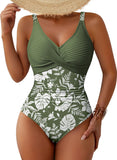 Pink Queen Women One Piece Swimsuit 2026 Patchwork Twist Front V Neck Ruched Tummy Control Swimwear Bathing Suits