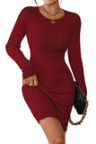 Pink Queen Women's Cable Knit Sweater Dress Long Sleeve Crewneck Mini Pencil Bodycon Dresses Fall Winter Outfits