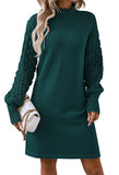 Pink Queen Women's Long Sleeve Sweater Mini Dress Casual Loose Mock Neck Empire Waist Cocktail Party Knit Short Dresses